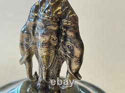 PAIR Vintage Sterling Silver Three Elephant Placecard Menu Holders