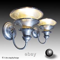 PAIR Vintage Triple Shade Machine Age Deco Aluminum Sconces c1934 RESTORED