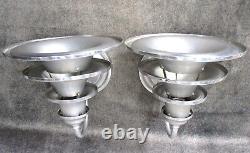 PAIR Vintage Triple Shade Machine Age Deco Aluminum Sconces c1934 RESTORED