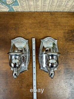 PAIR Vintage signed Chrome Sconces Original Wall Light for restoration antique