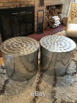 PAIR of Large Authentic Vintage Paul Mayén Habitat Metal Drum Storage Tables MCM