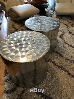 PAIR of Large Authentic Vintage Paul Mayén Habitat Metal Drum Storage Tables MCM