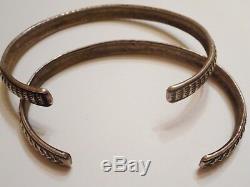 PAIR of Old Pawn VINTAGE Sterling Silver STAMPED Cuff BRACELETS EARLY NAVAJO