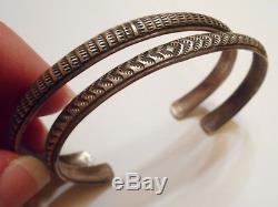 PAIR of Old Pawn VINTAGE Sterling Silver STAMPED Cuff BRACELETS EARLY NAVAJO