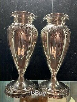 PAIR of STERLING SILVER VASES DOMINICK & HAFF 7 1/4 EARLY 1900s ART ANTIQUE VTG