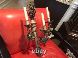 PAIR of Vintage Italian Style 3 Light Tole Painted Torch Shaped Wall Sconces