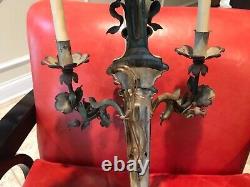 PAIR of Vintage Italian Style 3 Light Tole Painted Torch Shaped Wall Sconces