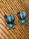 Pair Of Vintage Sterling Silver Navajo Turquoise Beetle Bug Pin Broochs