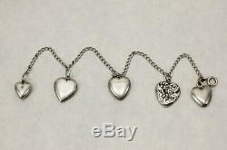 PAIR of Vintage Sterling Silver Puffy Heart Floral Charm Bracelets Clasp 7 TWO