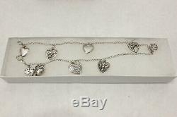 PAIR of Vintage Sterling Silver Puffy Heart Floral Charm Bracelets Clasp 7 TWO