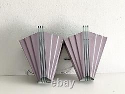 PAIR vtg 1980s ART DECO revival WALL SCONCES lights LAMPS MCM