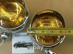 Pair 12 Volt Small Vintage Style Fog Lights / Visors And Chrome Brackets