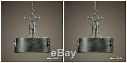 Pair 26 Aged Metal Hanging Chandelier Pendant Light Vintage Industrial Decor