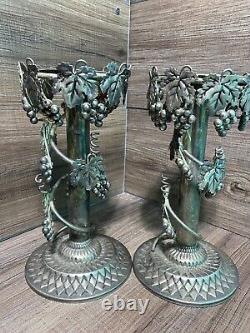 Pair (2) Vintage Candlesticks Candle Holders Grapes & Wine Champaign Holder