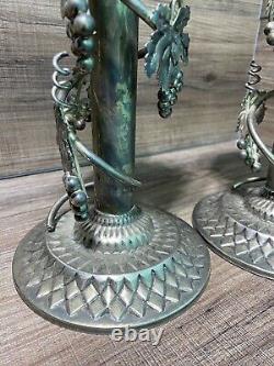 Pair (2) Vintage Candlesticks Candle Holders Grapes & Wine Champaign Holder