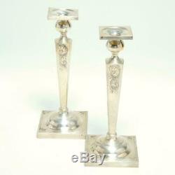 Pair (2) Vintage Etched Sterling Silver 10 Candlestick Holders