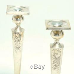 Pair (2) Vintage Etched Sterling Silver 10 Candlestick Holders