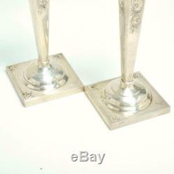 Pair (2) Vintage Etched Sterling Silver 10 Candlestick Holders