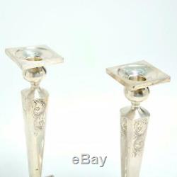 Pair (2) Vintage Etched Sterling Silver 10 Candlestick Holders