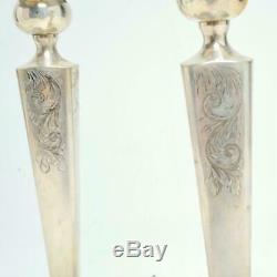 Pair (2) Vintage Etched Sterling Silver 10 Candlestick Holders