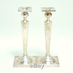 Pair (2) Vintage Etched Sterling Silver 10 Candlestick Holders