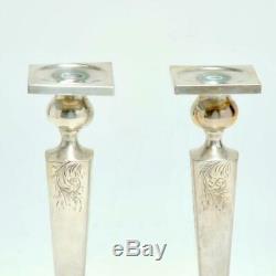 Pair (2) Vintage Etched Sterling Silver 10 Candlestick Holders