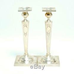 Pair (2) Vintage Etched Sterling Silver 10 Candlestick Holders