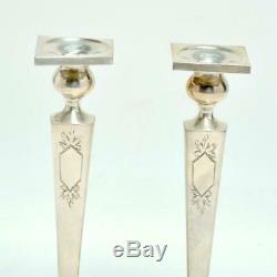 Pair (2) Vintage Etched Sterling Silver 10 Candlestick Holders