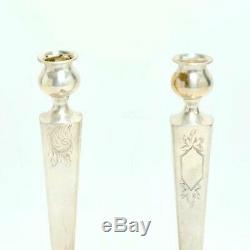 Pair (2) Vintage Etched Sterling Silver 10 Candlestick Holders