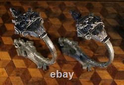 Pair 2 Vintage French Empire Silver Metal Curtain Tie Back Hooks Chateau Antique