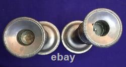 Pair 2 Vintage Pewter Candle Holders Marked Pewter CW 10 Adjustable Colonial