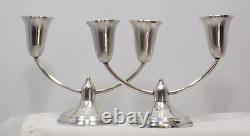 Pair 2 Vintage Sterling Silver Candle Holders Modernism Retro Free Shipping