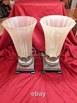 Pair 2 Vintage Uttermost Table Top/Boudoir Accent Lamps with Acrylic/Lucite shades