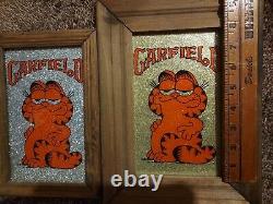 Pair (2 or both of) Vintage Garfield Silver & Gold Glitter Picture Wall Hanging