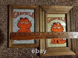 Pair (2 or both of) Vintage Garfield Silver & Gold Glitter Picture Wall Hanging
