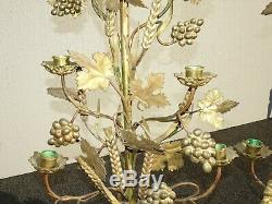 Pair 36H Vintage Gold Table Top Floral Candelabras Brass Candle Holders Light