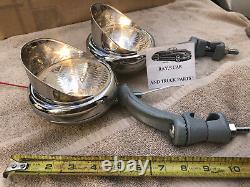 Pair 6 Volt Small Vintage Style Fog Lights / Visors And Gray Brackets