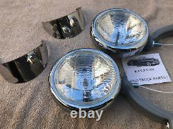 Pair 6 Volt Small Vintage Style Fog Lights / Visors And Gray Brackets