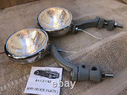 Pair 6 Volt Small Vintage Style Fog Lights / Visors And Gray Brackets