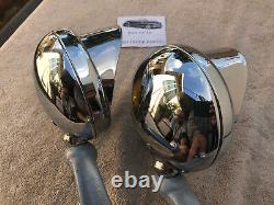 Pair 6 Volt Small Vintage Style Fog Lights / Visors And Gray Brackets