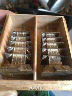 Pair 950 silver Vintage Japanese Sterling Pagoda Salt Pepper Shakers box new