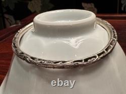 Pair Antique Chinese Sterling Silver Bangle Bracelets with Vintage Chinese box