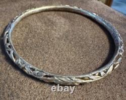 Pair Antique Chinese Sterling Silver Bangle Bracelets with Vintage Chinese box