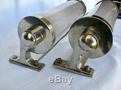 Pair Antique Old Vtg Deco Brass Nickle Glass Boat Ship Light Wall Sconce Lamp