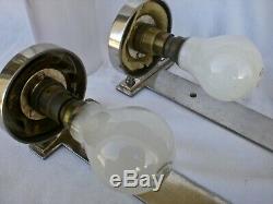 Pair Antique Old Vtg Deco Brass Nickle Glass Boat Ship Light Wall Sconce Lamp