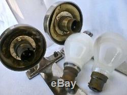 Pair Antique Old Vtg Deco Brass Nickle Glass Boat Ship Light Wall Sconce Lamp