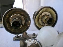 Pair Antique Old Vtg Deco Brass Nickle Glass Boat Ship Light Wall Sconce Lamp