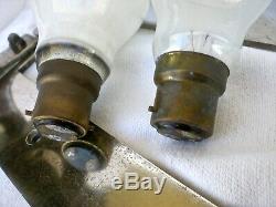 Pair Antique Old Vtg Deco Brass Nickle Glass Boat Ship Light Wall Sconce Lamp
