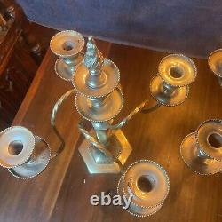 Pair Antique Silver Plated 5 Light Candelabras Taper Candle Holder By Wilcox