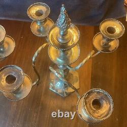 Pair Antique Silver Plated 5 Light Candelabras Taper Candle Holder By Wilcox